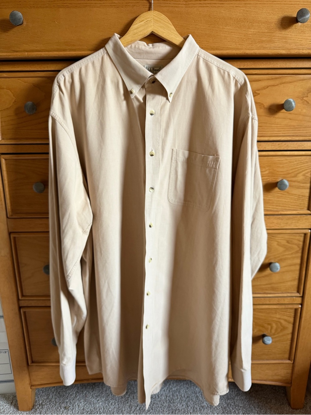 LL Bean Shirt Mens XXL Tall Wrinkle Resistant Button Down Cotton Ivory Workwear